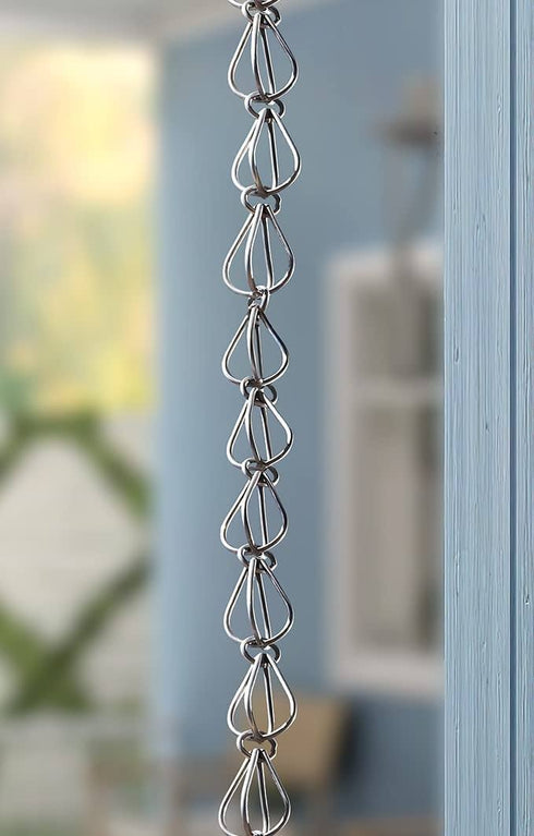 Aluminum Teardrop Rain Chain Replacement Downspout for Gutters, Mill Finish